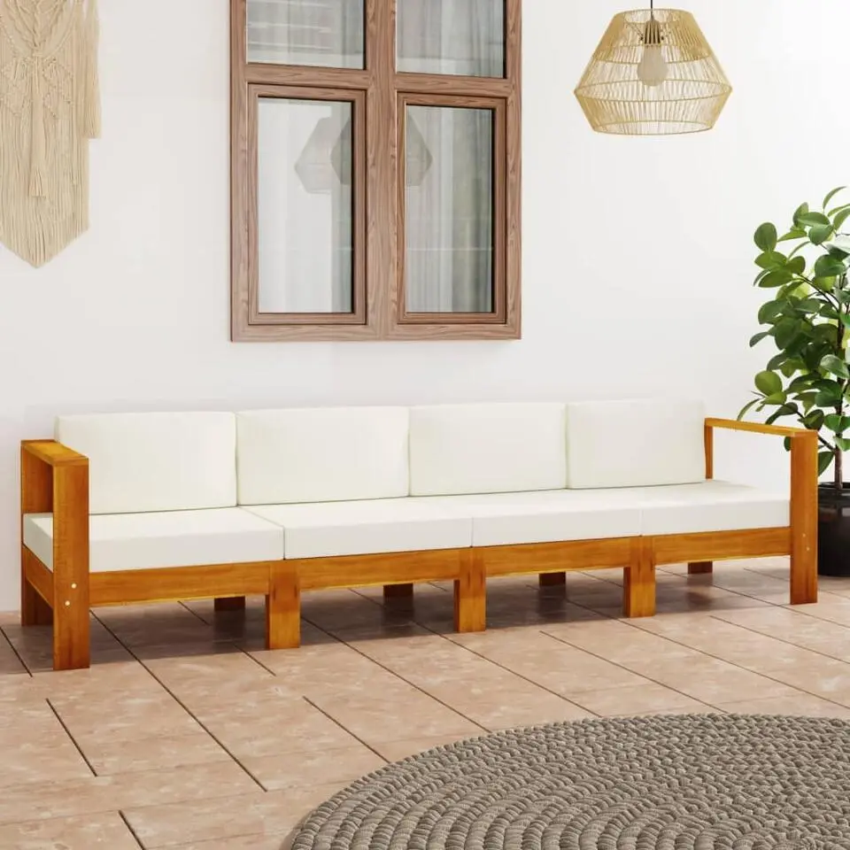 vidaXL - Tuinbank 4-zites - Wit - Acaciahout - Met kussens