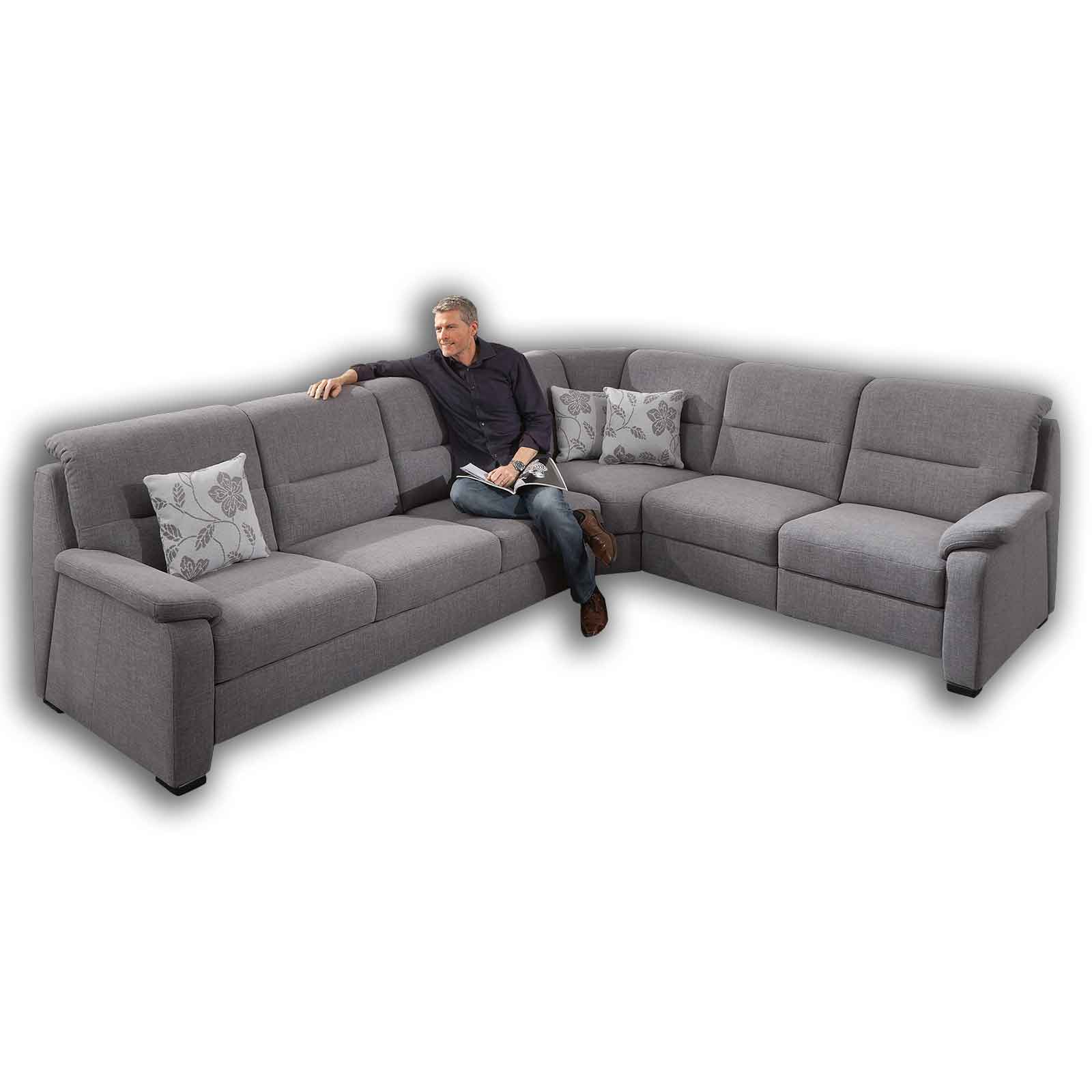polsterpower Ecksofa - grau - Basismodell - 2-Sitzer rechts