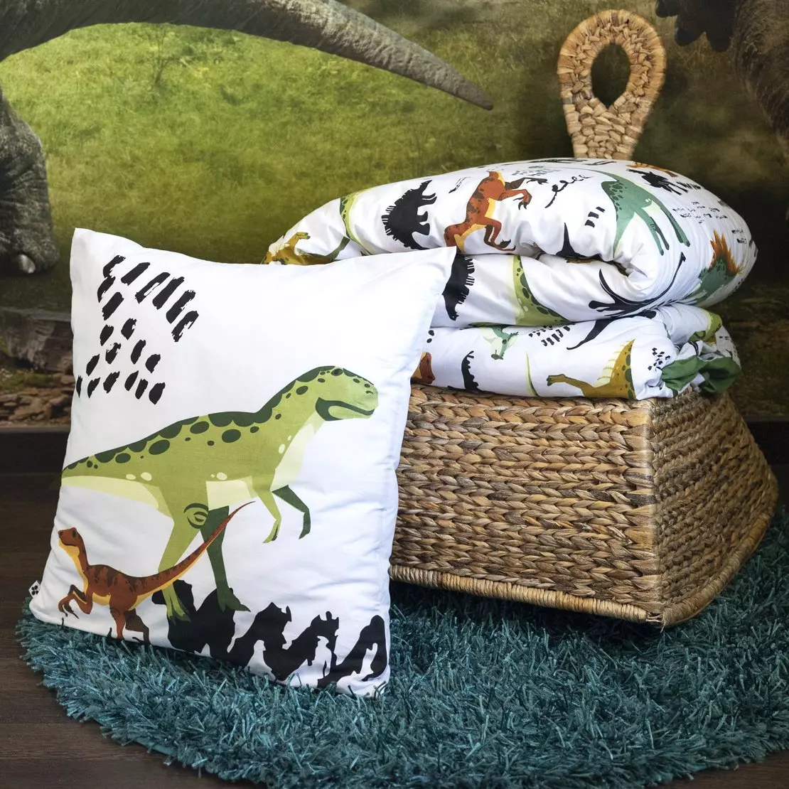 Housse de couette et deux taies enfant coton (240 x 220 cm) Cretace Verte
