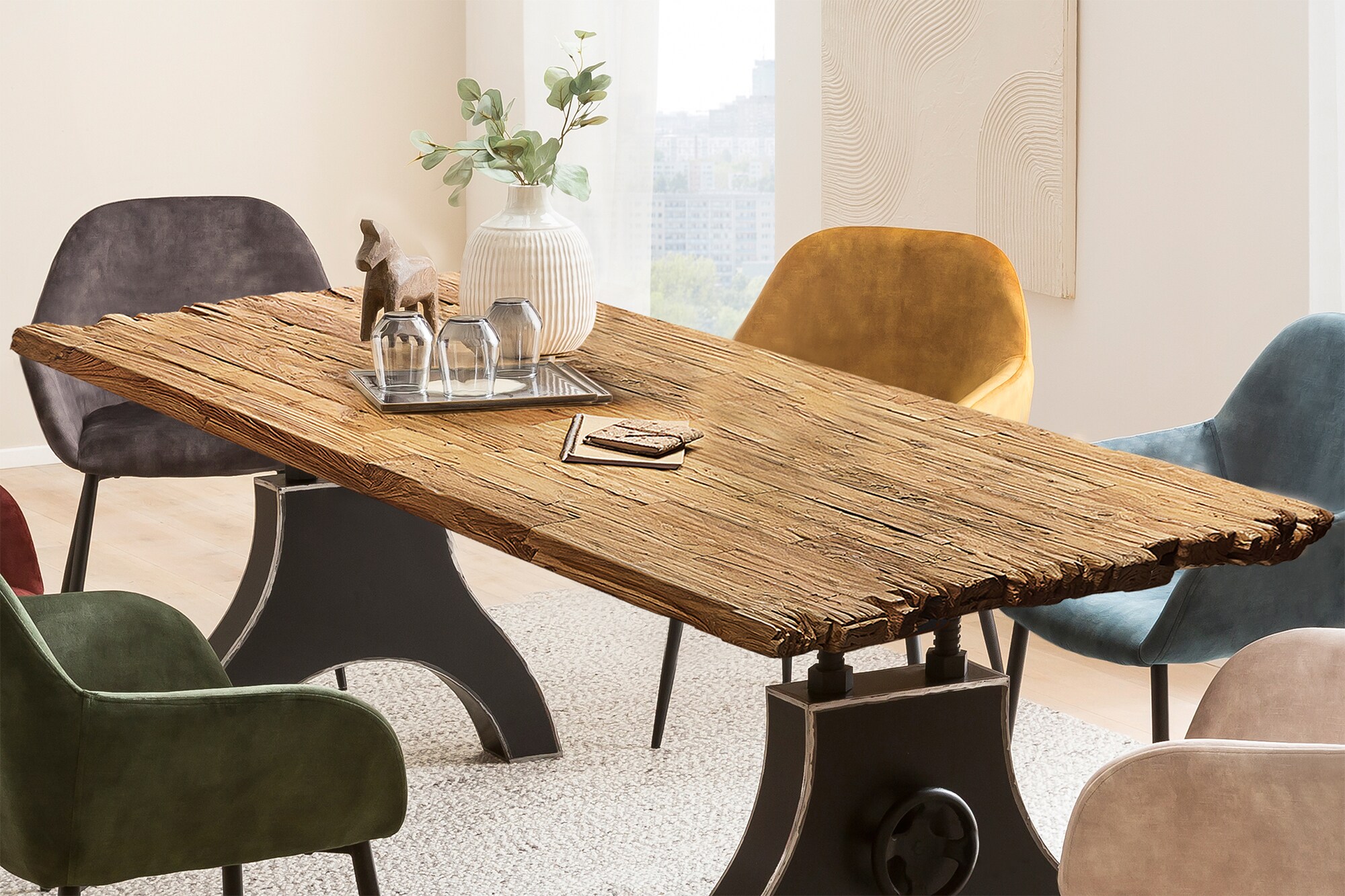 Tisch 220x100 Teak Metall Holztisch Esstisch Speisetisch Küchentisch Esszimmer