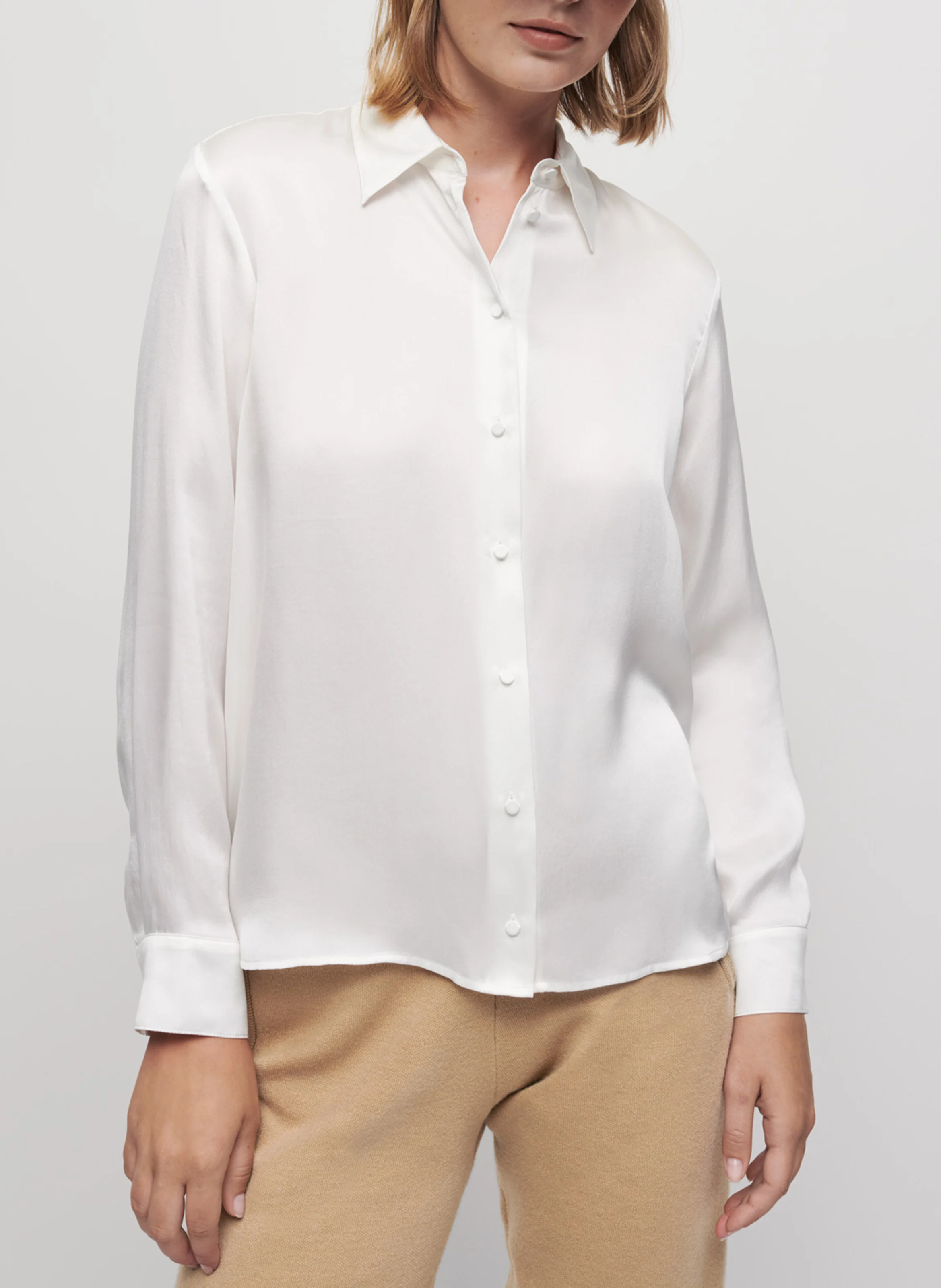 Chemise col classique en soie | Blanc