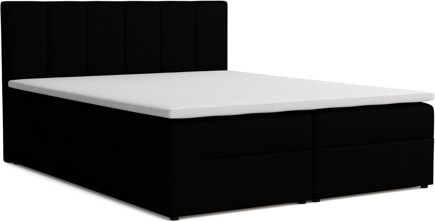 Lisa Boxspringbett mit Bettkästen H2/H3 Matratze und Topper (Schwarz, 140 x 200 cm)