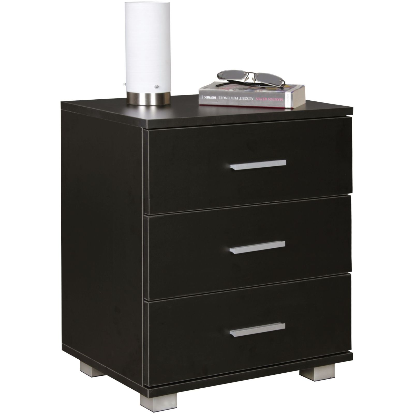 Nachtkonsole - schwarz - 3 Schubladen - 45 cm