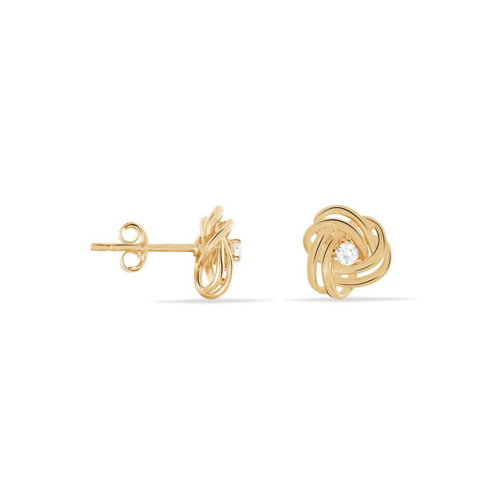 Boucles D'oreilles Puces Iwaki Plaqué Or Jaune Oxyde De Zirconium