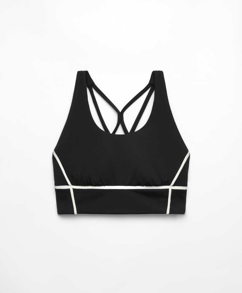 Sutiã esportivo com detalhes em viés e suporte médio para os seios.