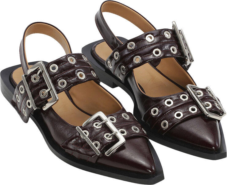 Ganni Feminine Buckle Ballerina Naplack Burgundy