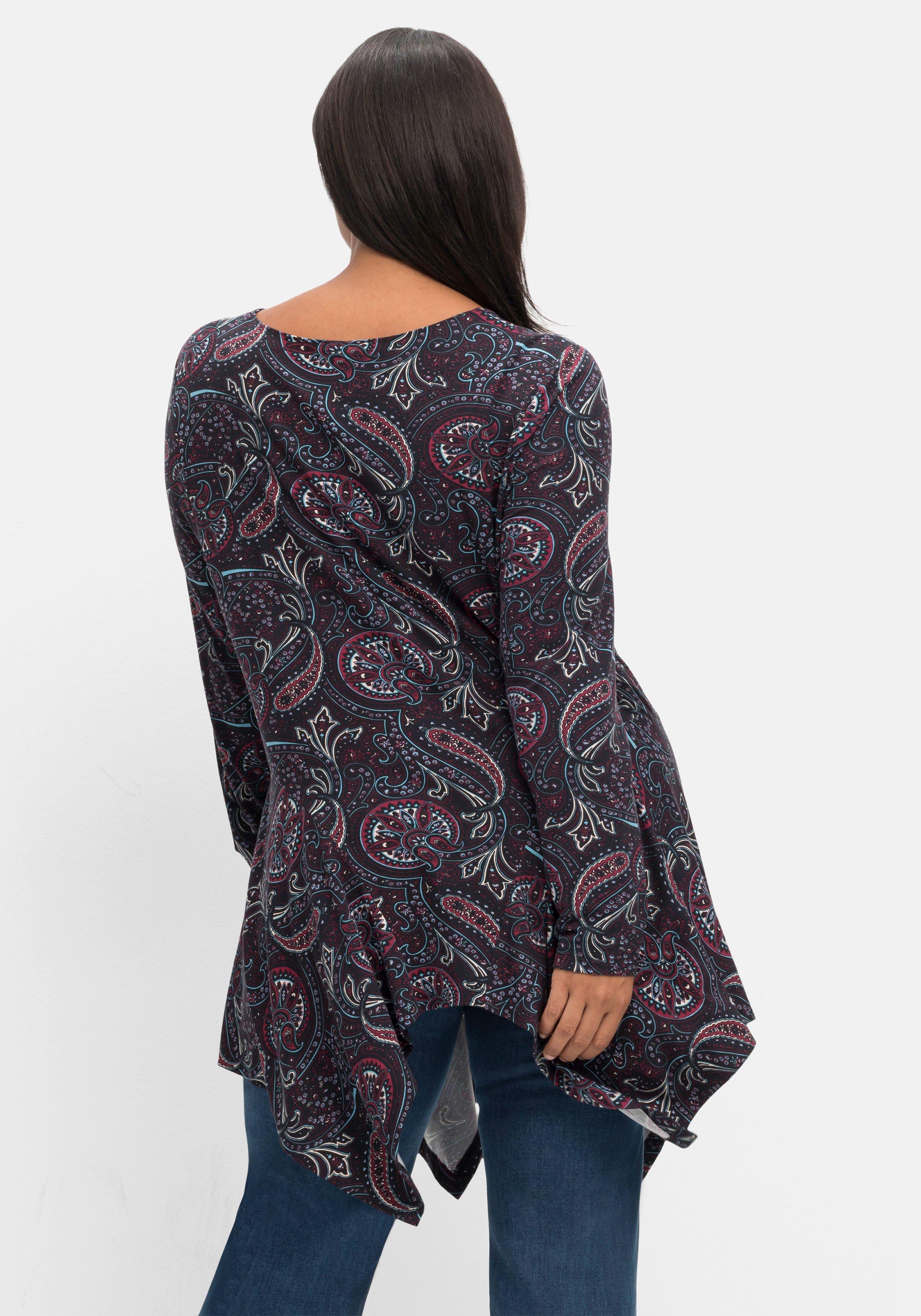 Zipfelshirt in Longform, mit Paisley-Print