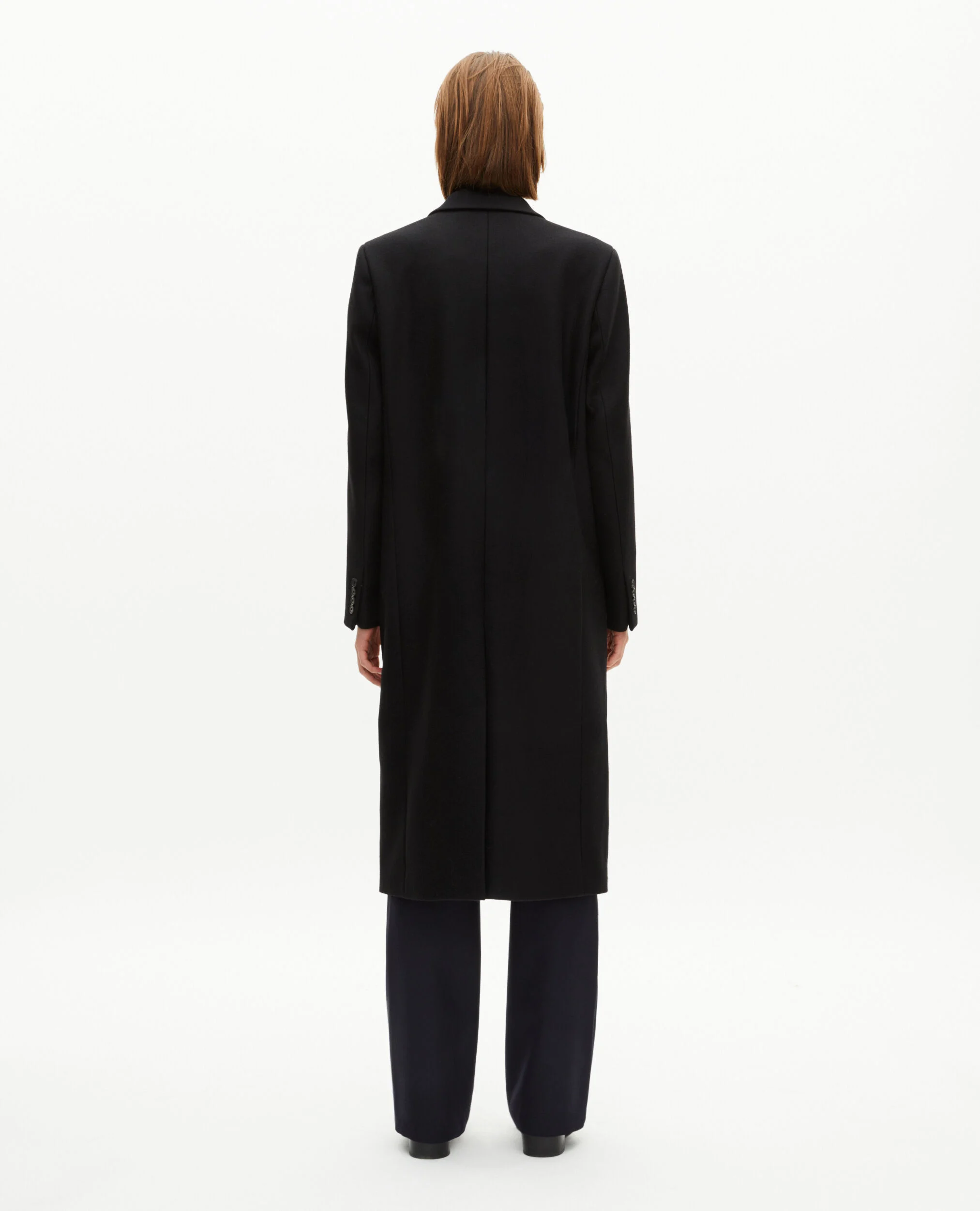 Manteau long croisé en laine noir