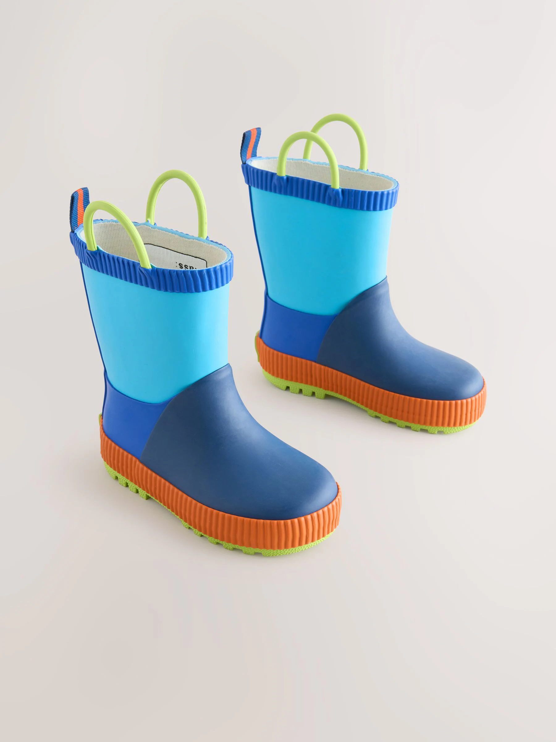 Blauw met kleurvlakken - Aantreklaarzen met handvat