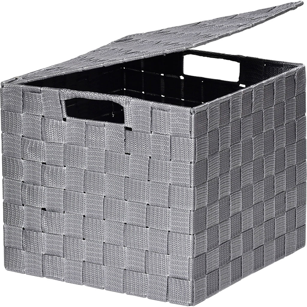 Panière de rangement carrée polyester gris 26x22.5x26cm