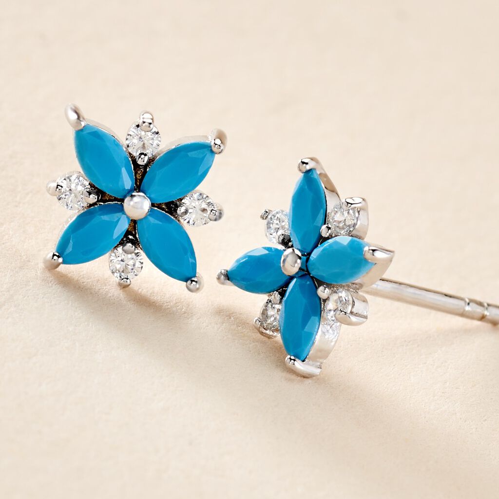 Boucles D'oreilles Puces Bleubirds Argent Blanc Turquoise Oxyde
