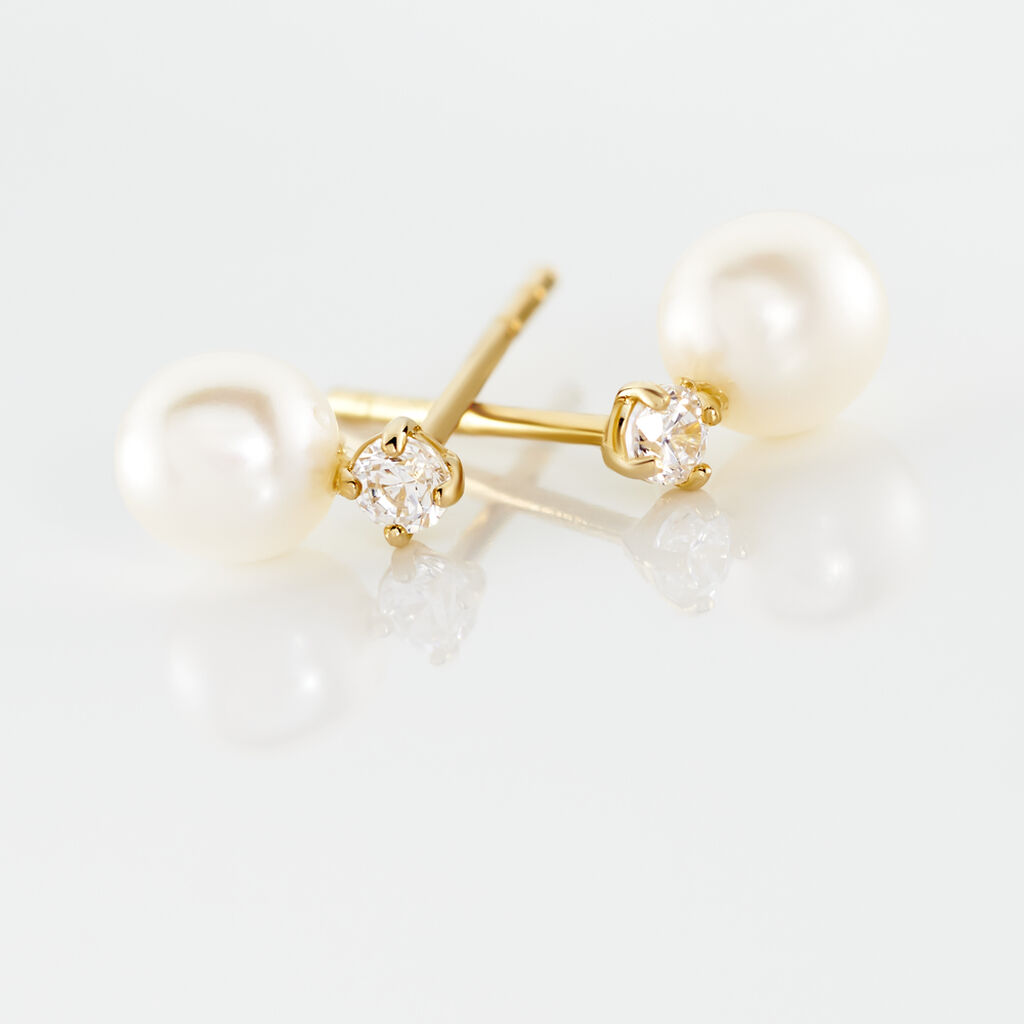 Boucles D'oreilles Puces Eolande Or Jaune Perle De Culture