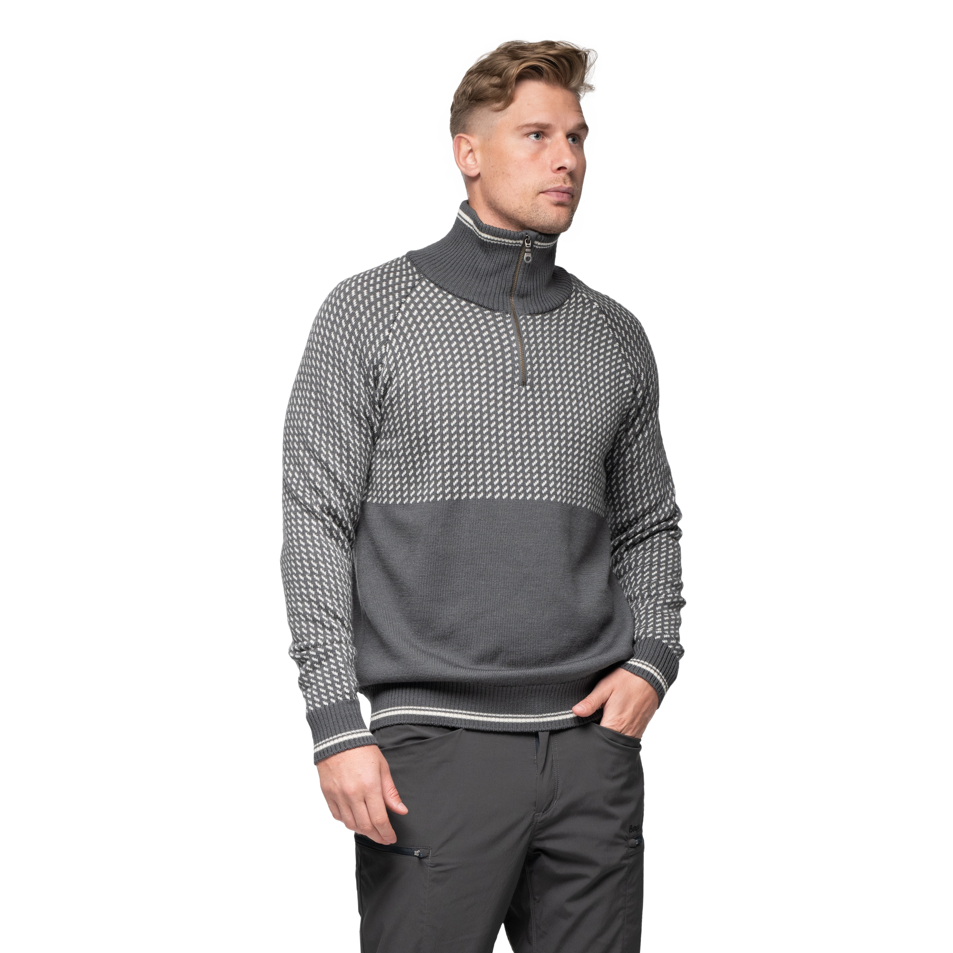 Alvdal Wool Half Zip Solid Dark Grey / Vanilla White