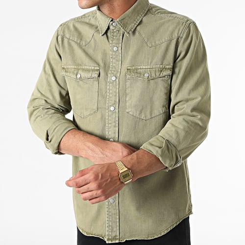 Chemise Jean Manches Longues Vert Kaki