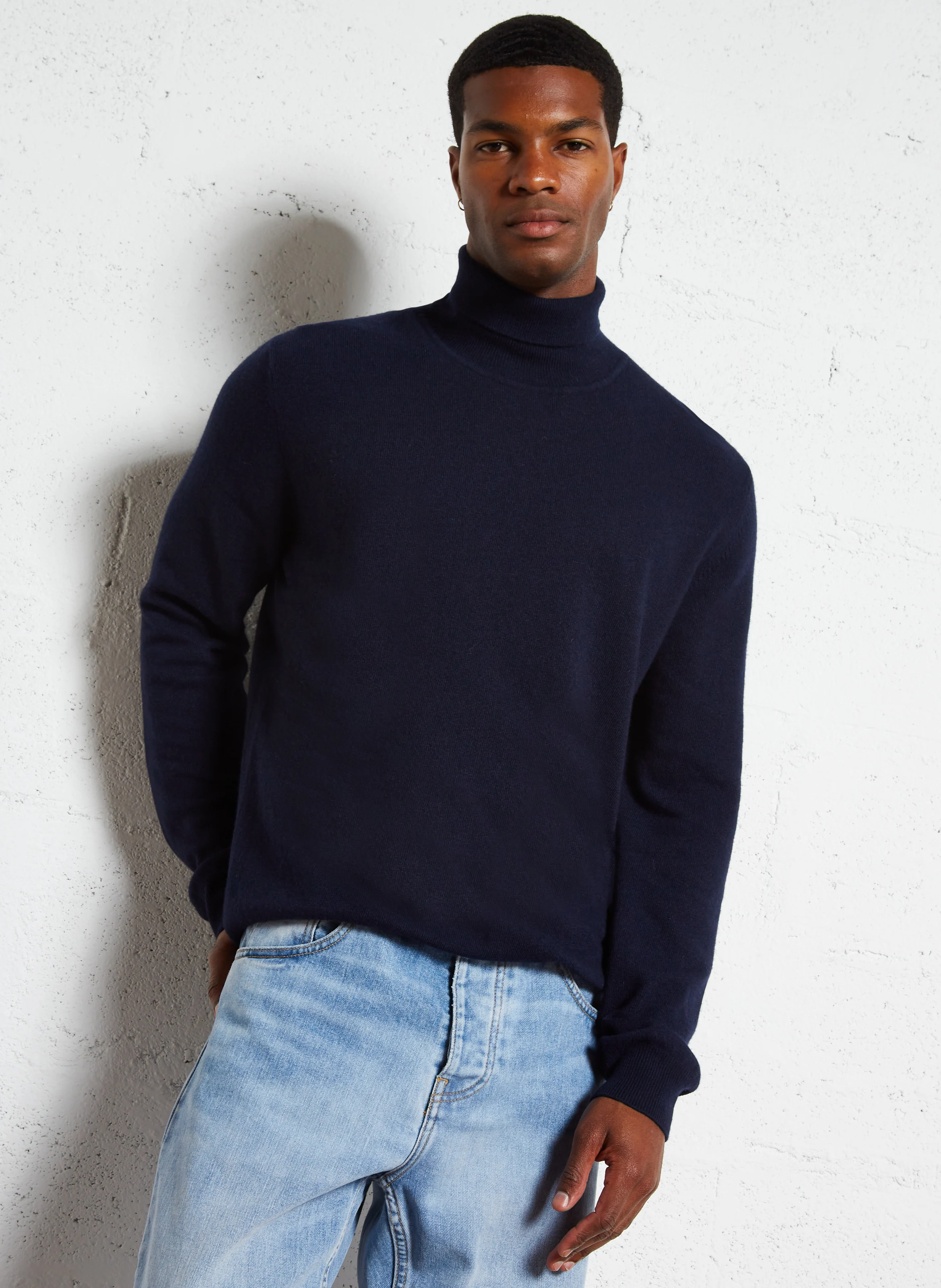 Pull col roulé en laine mélangée | Bleu