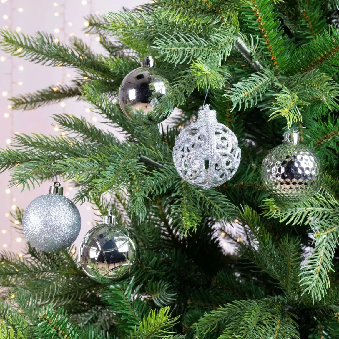 Lot de 37 boules de Noël (D60 mm) Alpine mix Argent