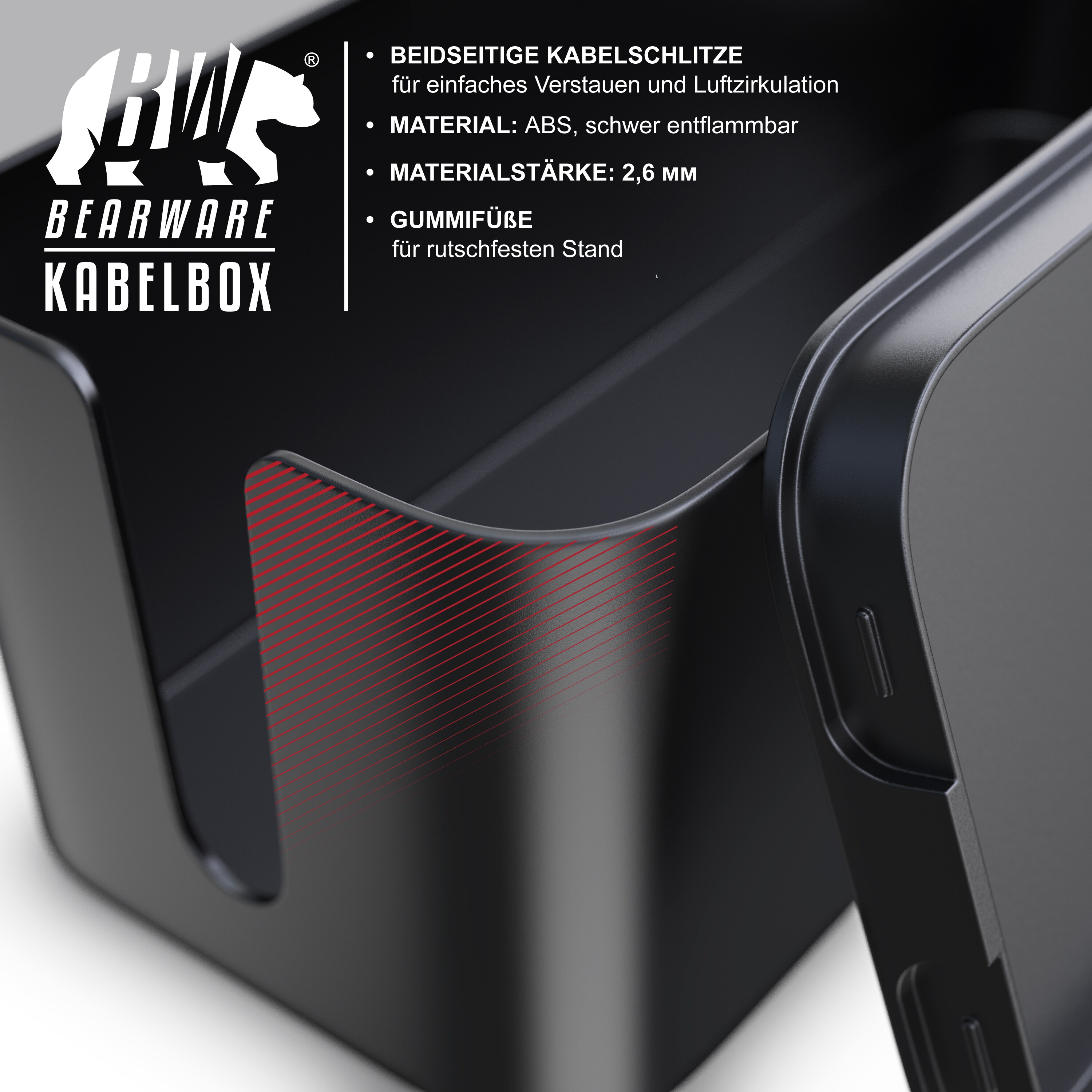 BEARWARE Kabelbox Kabelbox mit Gummifüßen Kabelmanagement / Kabelordner / Ladebox