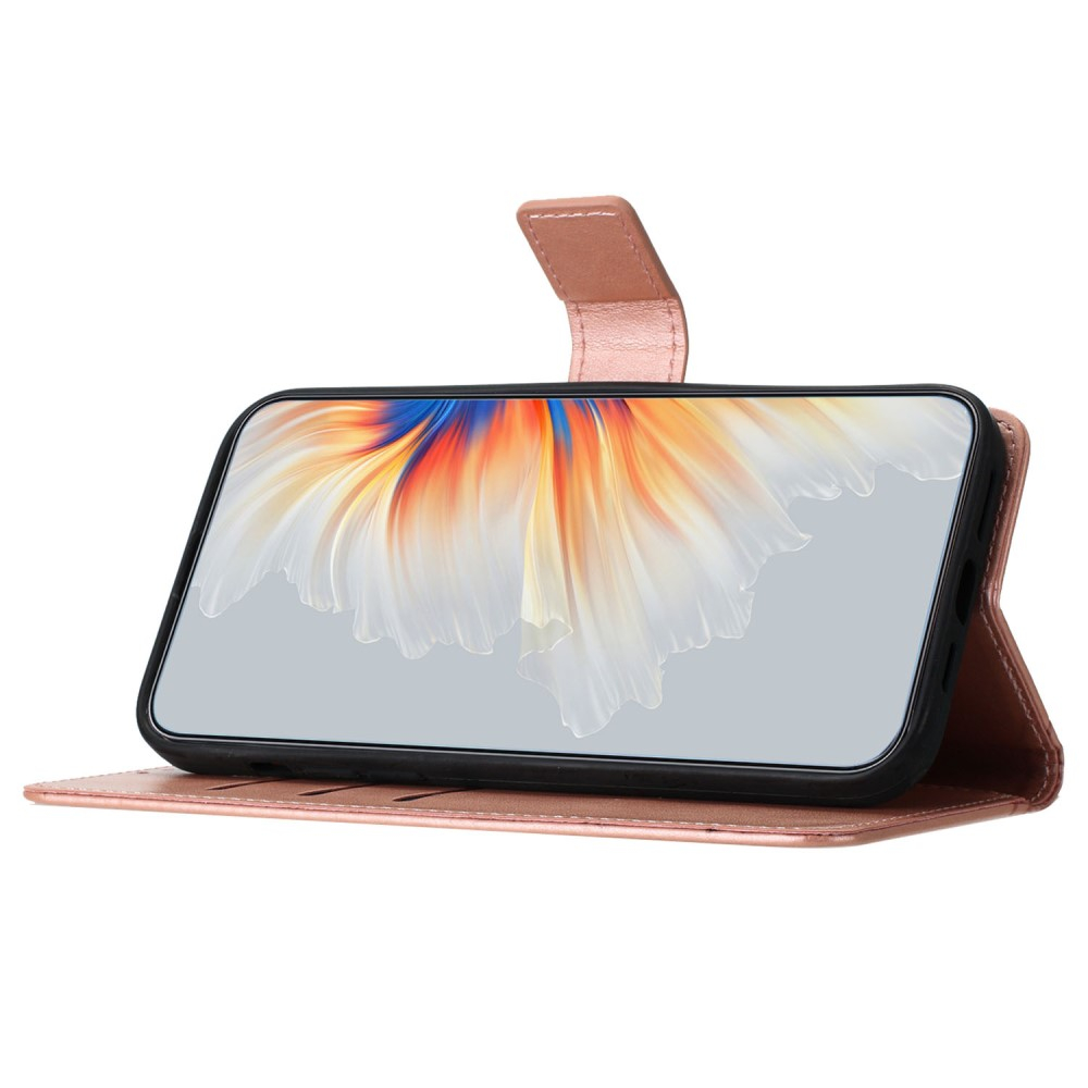 iPhone 16 Pro Leder Tasche Wallet - Mandala Flowers Imprint - Roségold