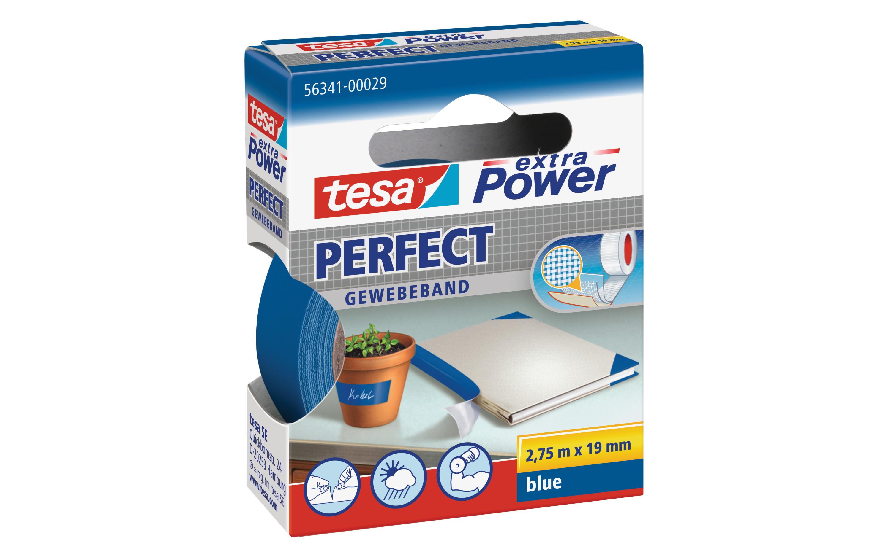 Klebeband extra Power Perfect 19 mm x 2.75 m, BlauGewebeband, 19 mm x 2,75 m, blau