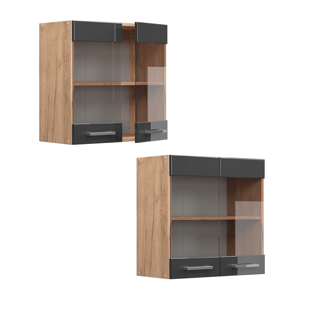 Vicco Hängeglasschrank Küchenschrank Küchenzeile R-Line 60 cm Eiche Anthrazit Tür Fächer