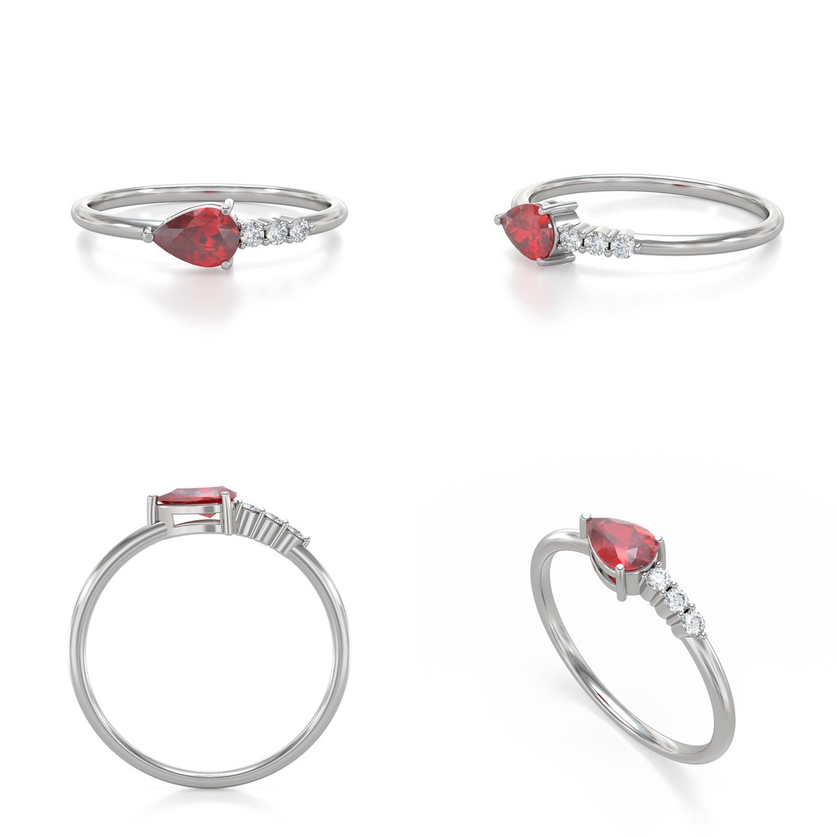 Bague ADEN Or 585 Blanc Rubis et diamants 1.176grs