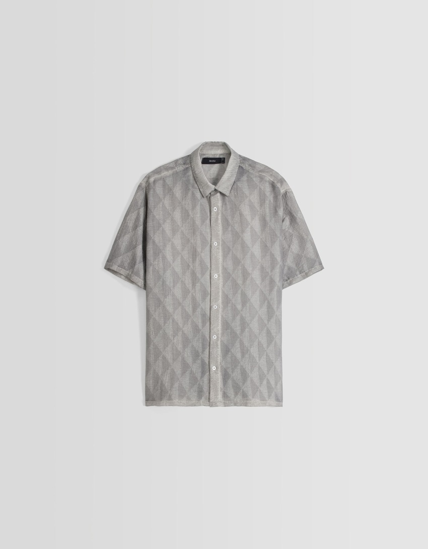 Camisa jacquard de manga curta desbotada