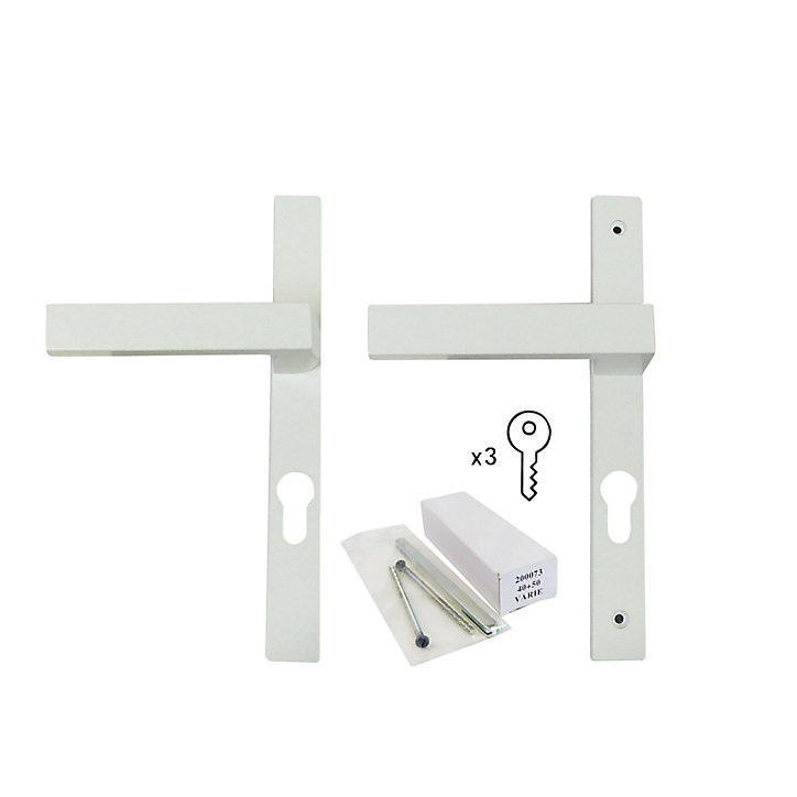 Poignée alu carré cylindre blanc pour porte fenêtre pvc blanc