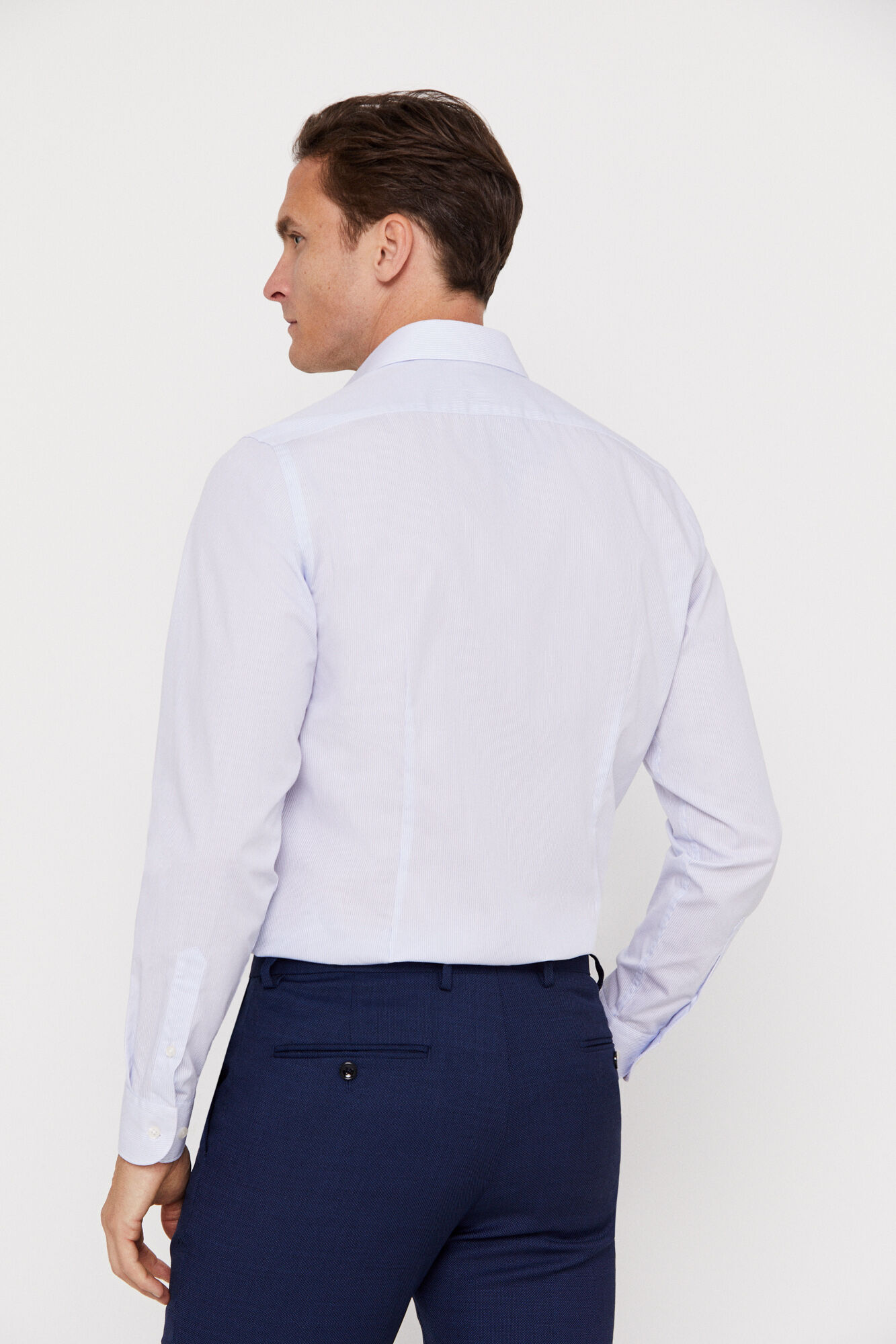 Camisa social slim fit com micro-listras, fácil de passar - Azul