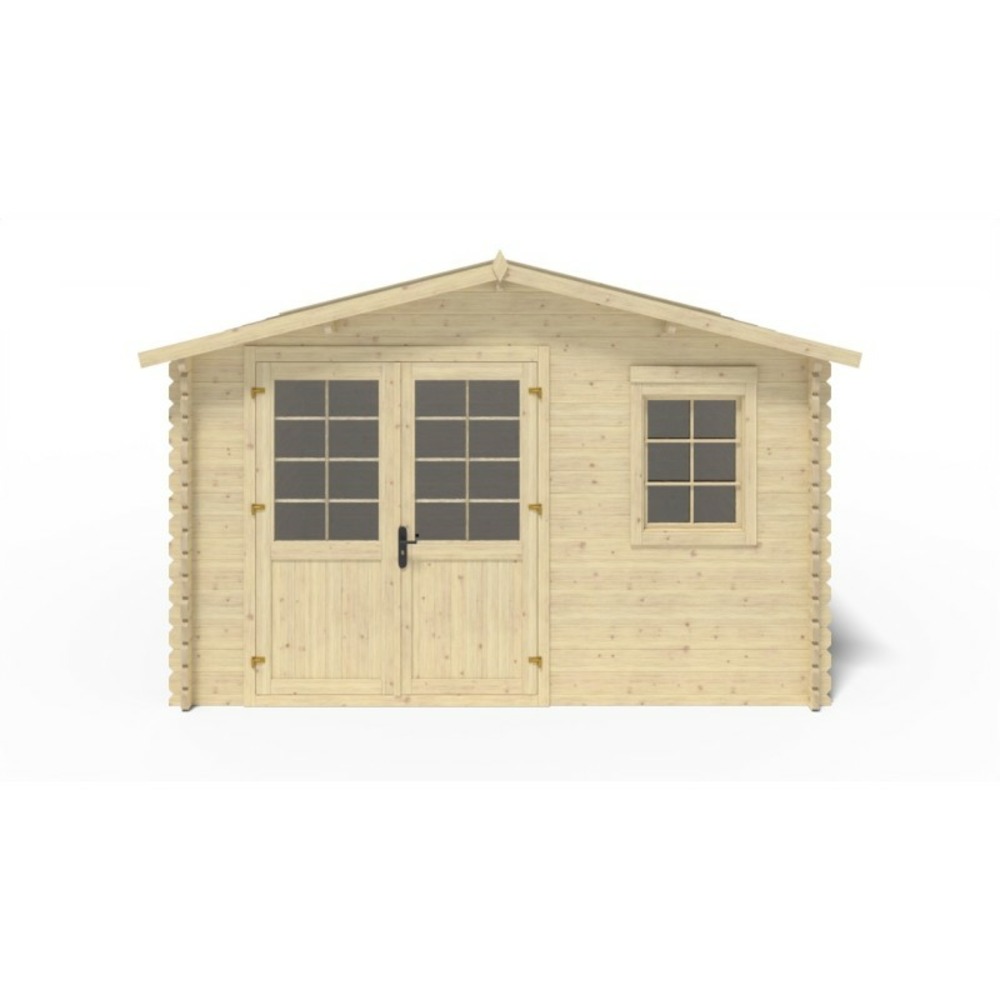 Abri de jardin en bois - 4x4 m - 24 m2 + terrasse avec balustrade et avant-toit en bois