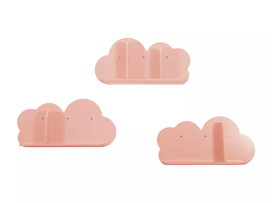Lot de 3 étagères murales roses nuage pour chambre enfant