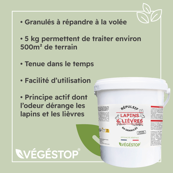 Répulsif lapins et lièvres granulés - 5 kg - jardin - extérieur - origine végétale - protection potager et cultures