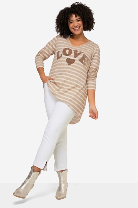 Longshirt, geringelt, LOVE Druck Langarm