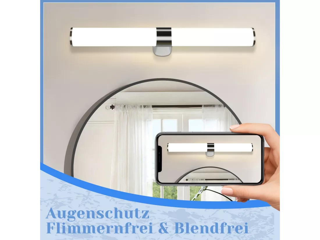 NETTLIFE Applique miroir LED 15W 60CM Chrome Etanche IP44 Blanc neutre 4000K Moderne