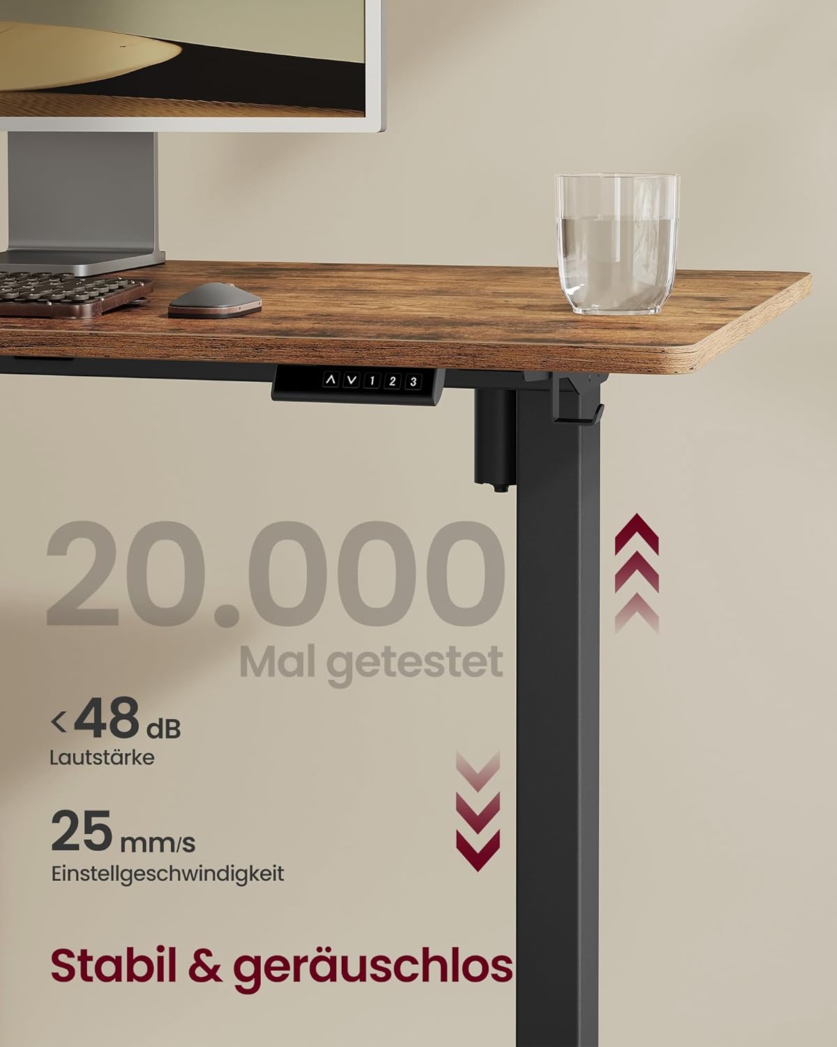 VASAGLE Höhenverstellbarer Schreibtisch elektrisch, 2er Set, Tischgestell, Schreibtischständer, ohne Tischplatte, mit 2 Haken, Memory-Funktion mit 3 Höhen, Stahl, tintenschwarz LSD021B01V2-2J