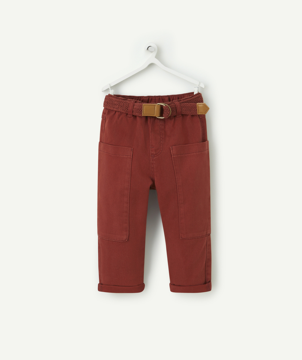 PANTALON RELAX BÉBÉ GARÇON EN VISCOSE RESPONSABLE ROUILLE AVEC CEINTURE