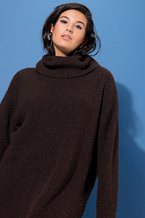 Strick-Minikleid, oversized, Rollkragen, Langarm