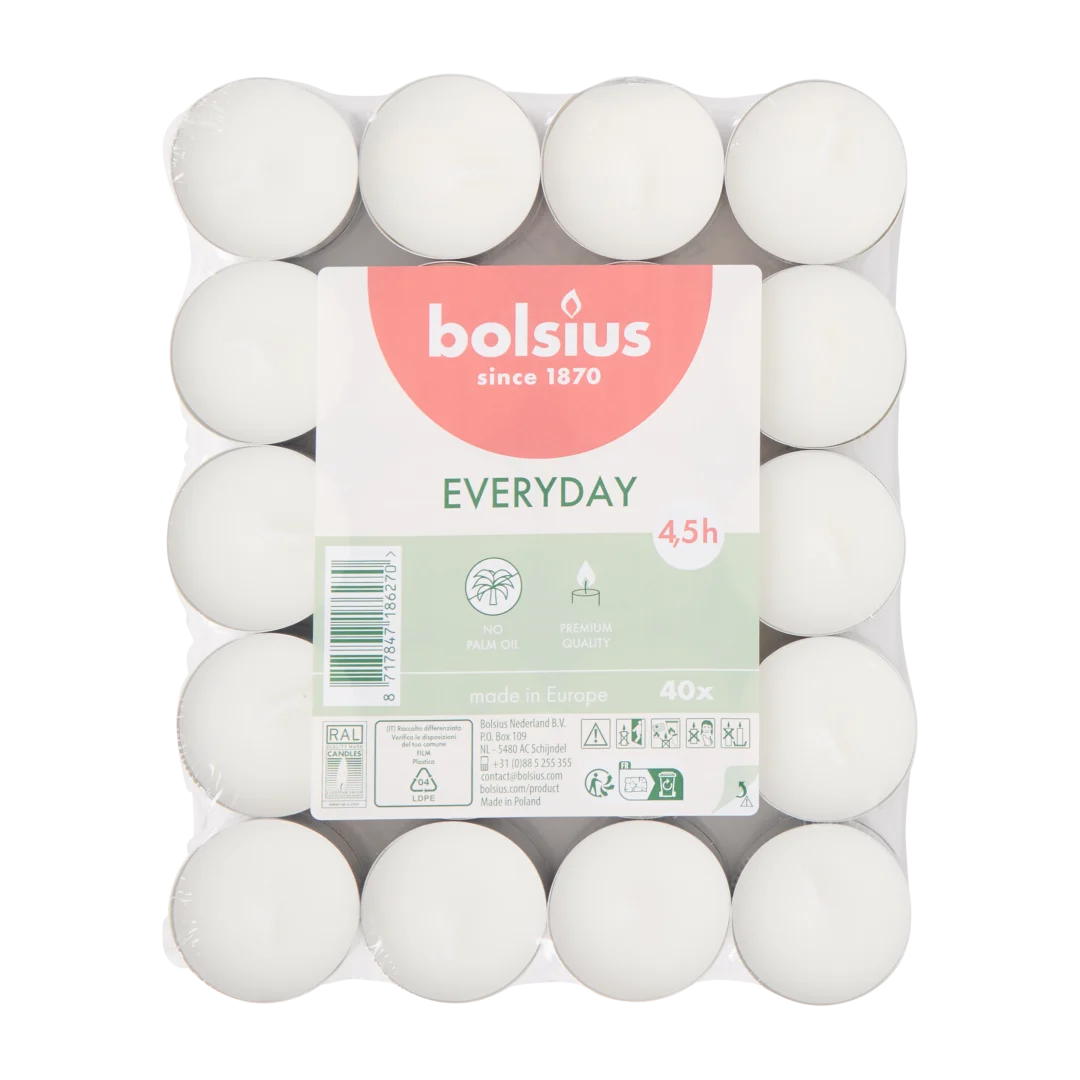 Bolsius theelichten wit 40 stuks