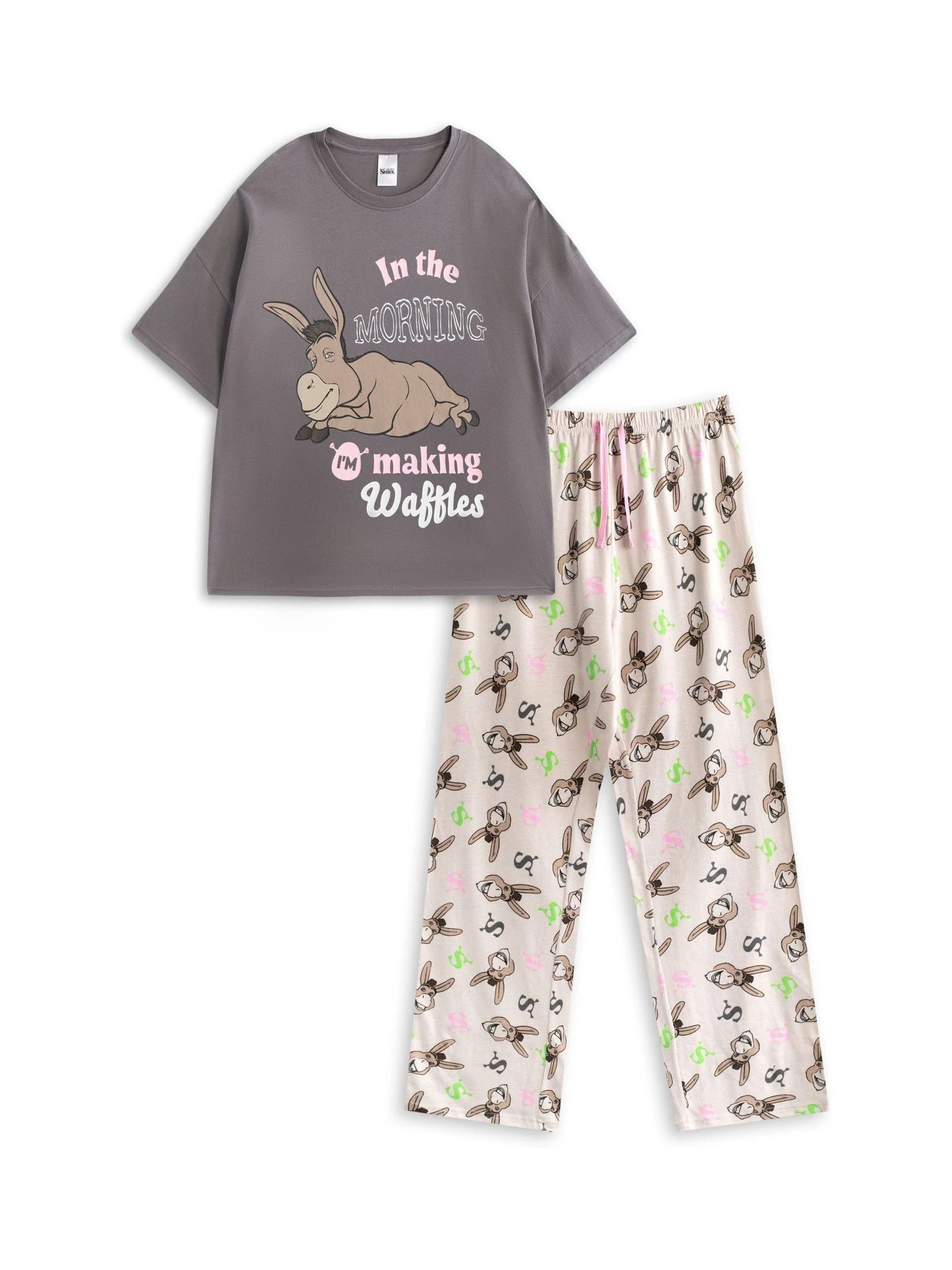 Vanilla Underground dames Shrek meerkleurige korte mouw lange pijpen 100% katoenen pyjamaset