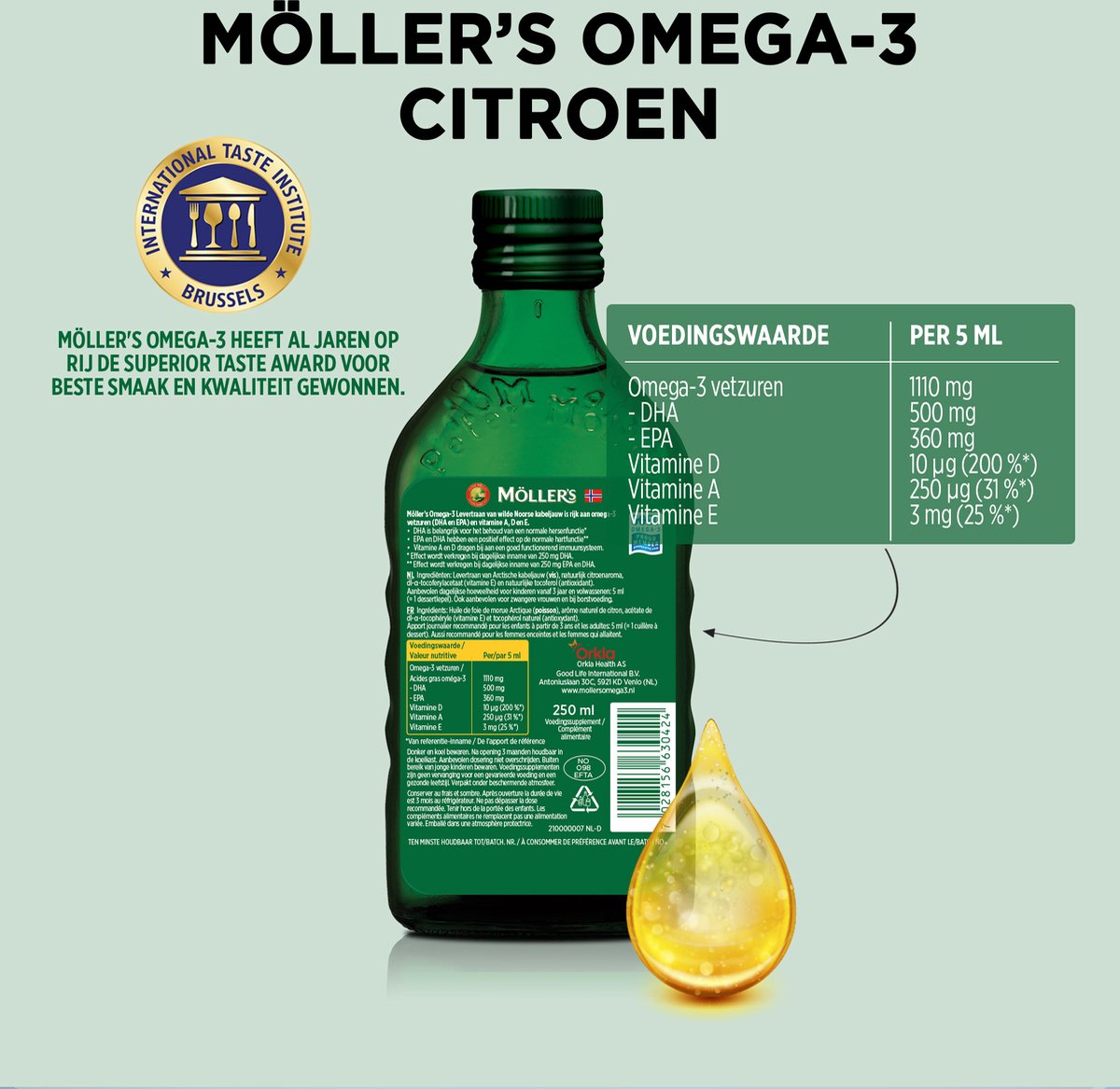 6x Mollers Omega-3 Levertraan Citroen (250 ml)