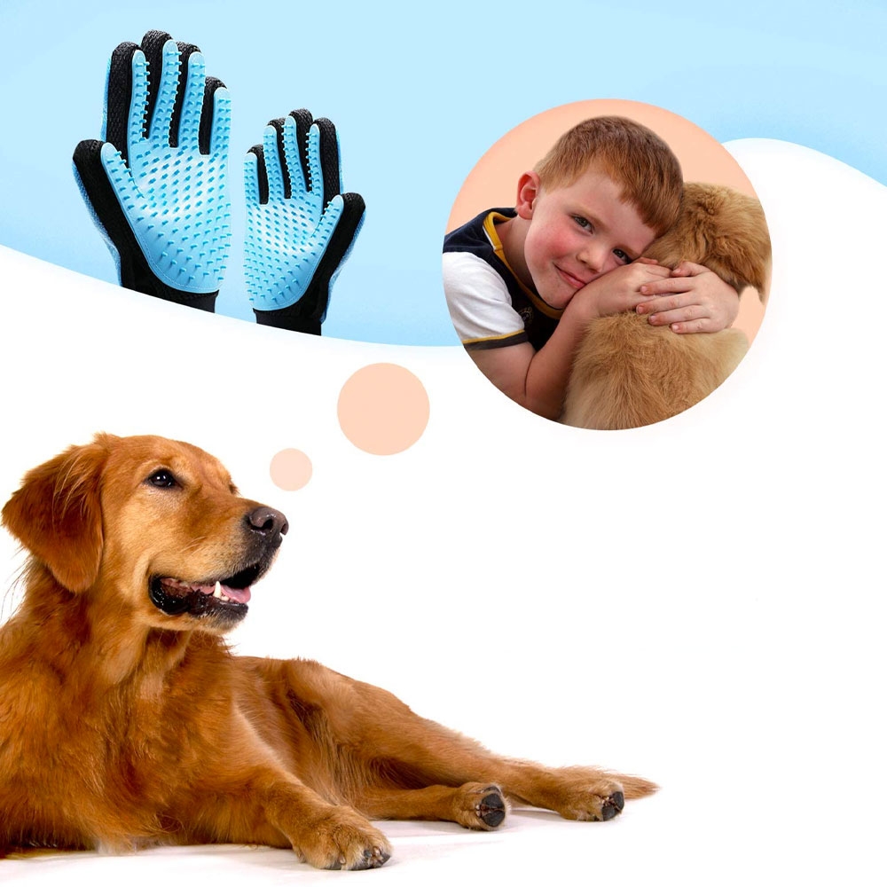 2in1 Haustier Pflegehandschuh Katzen Massage Handschuh Hunde Fellbürste - Blau / Schwarz