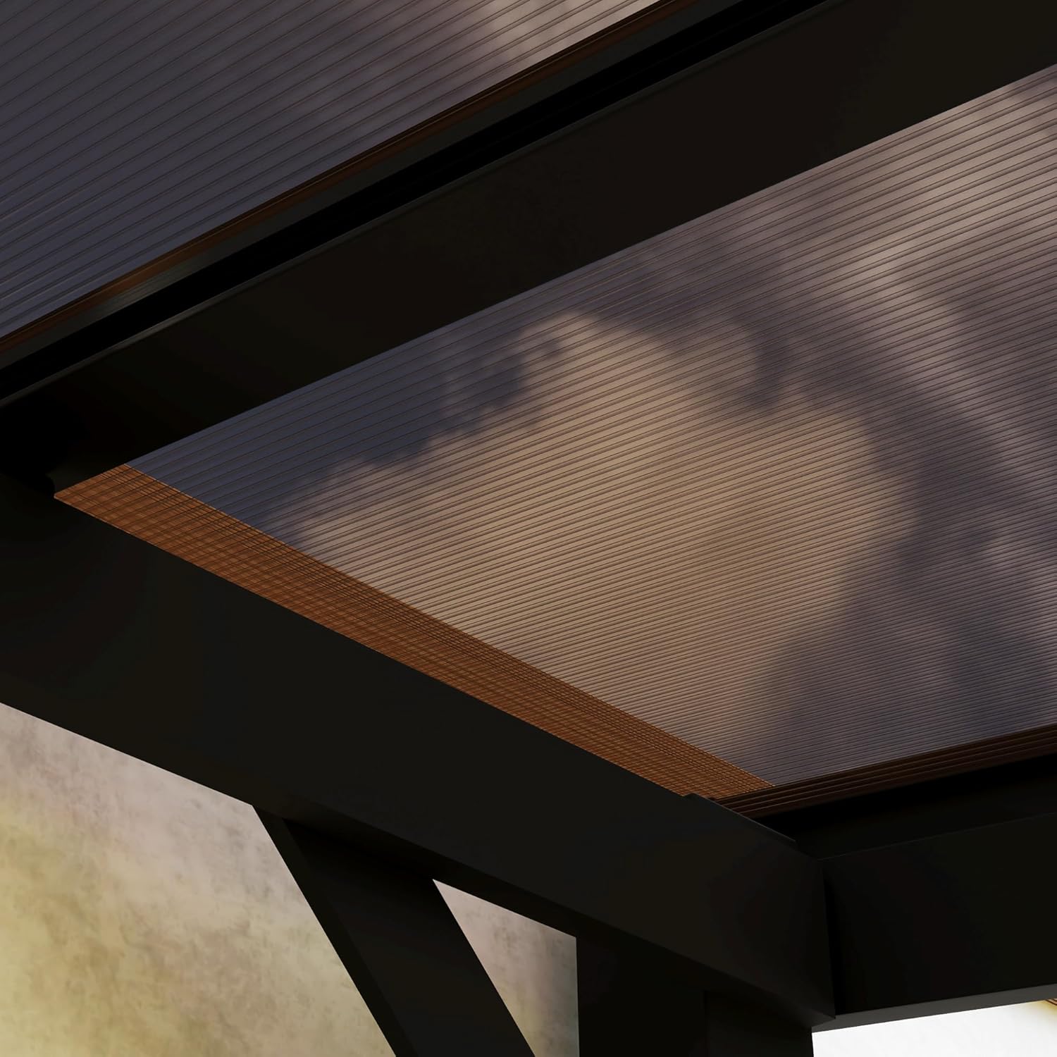 Outsunny Pergola Pavillon ca. 3x3m, Wasserdicht, Stabil, Winterfest Terrassenüberdachung mit UV-Schutz 50+, Wandmontiert Gartenpavillon aus Metall, Sonnenschutz für Garten Terrasse Balkon Dunkelgrau