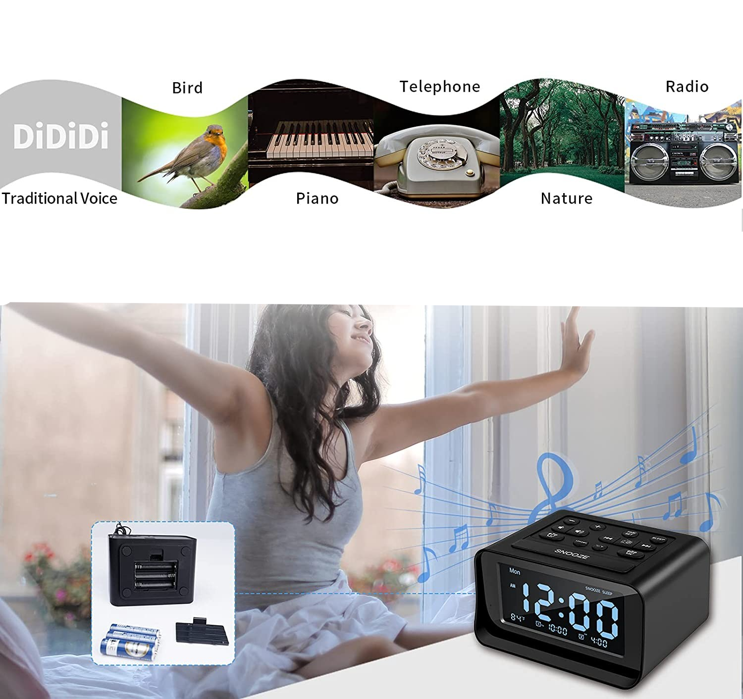 Digitaler LED Wecker mit FM Radio und Thermometer   Dual USB Ladeport / 3.5mm Klinke - Schwarz