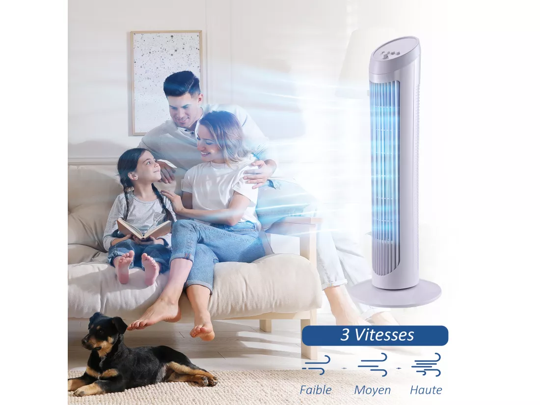HOMCOM Ventilateur colonne tour oscillant silencieux 45 W 3 vitesses 27L x 27l x 75H cm blanc