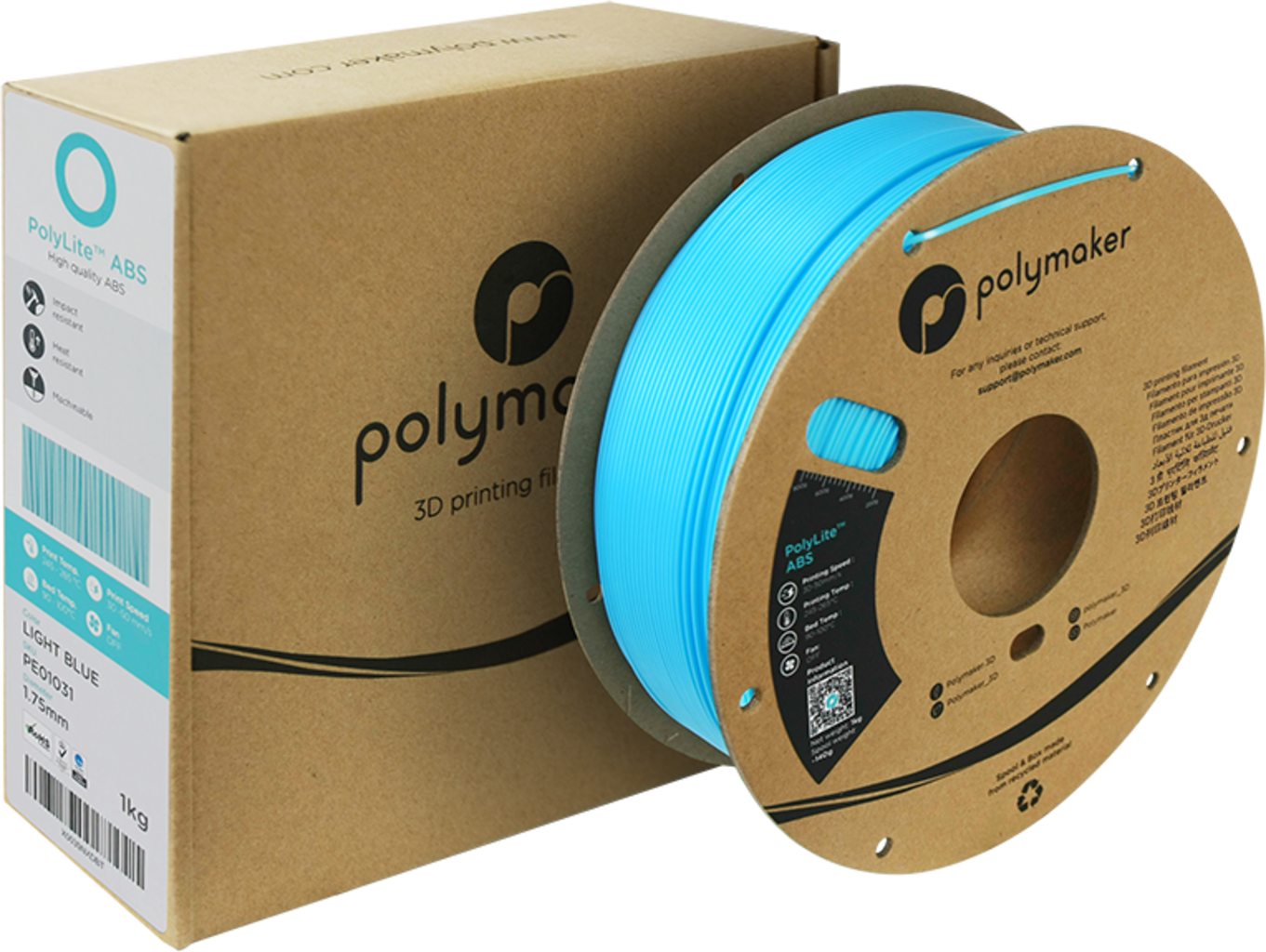 Polymaker  PolyLite ABS Light Blue, 1,75 mm / 1000 g    Außergewöhnliche Qualität mit PolyLite ABS