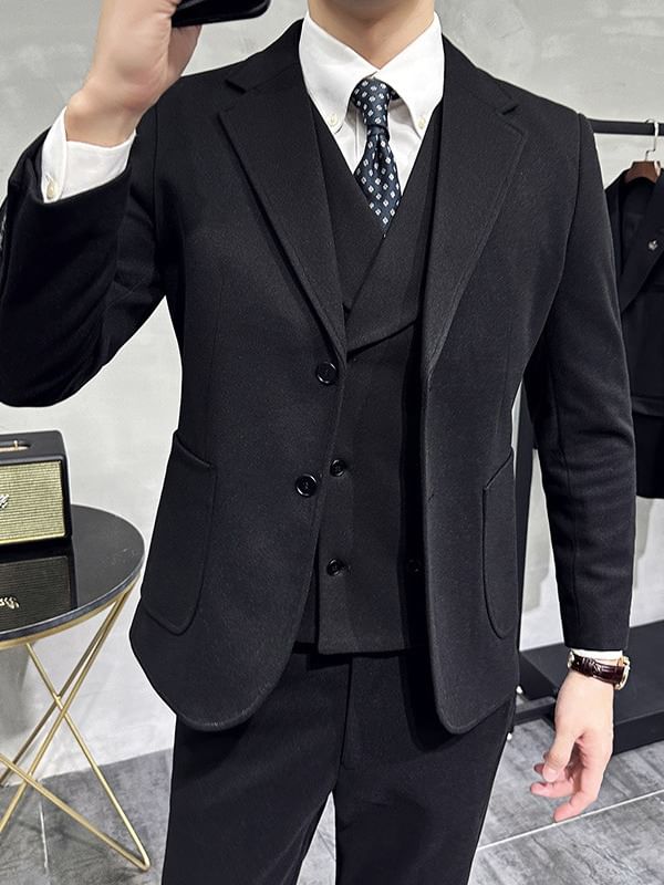 Lefitt - Effen enkelrijs blazer / Dubbelrijs vest / Middelhoge taps toelopende pantalon / Set