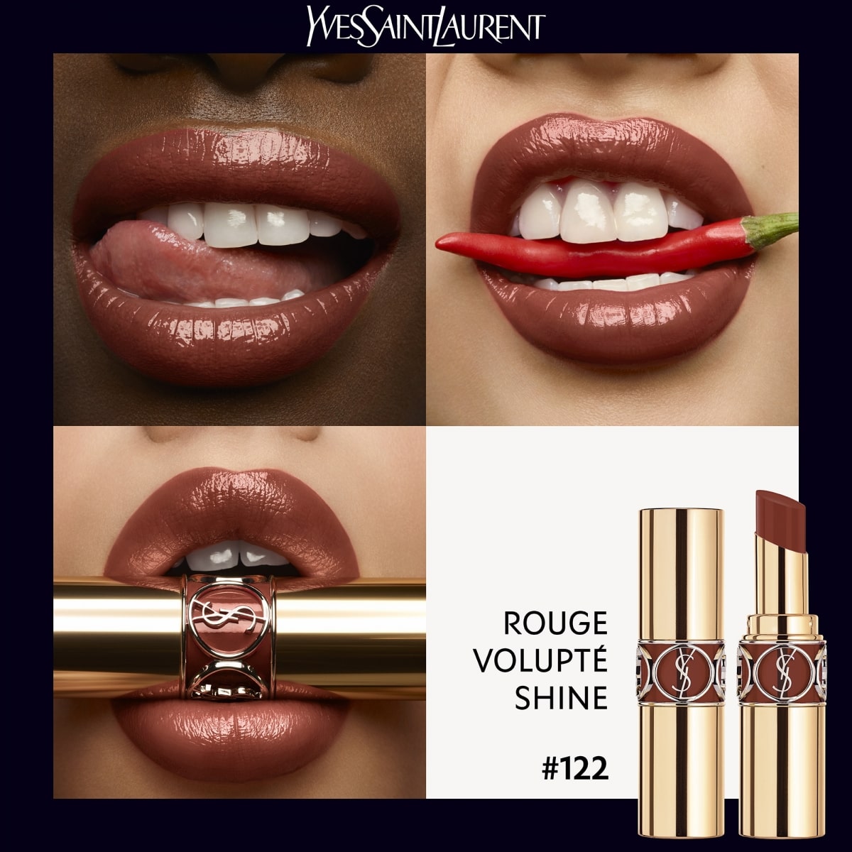 YVES SAINT LAURENT Rouge Volupté Shine Oil-In-Stick Rouge à Lèvres alliant Couleur, Soin et Brillance Longue Tenue