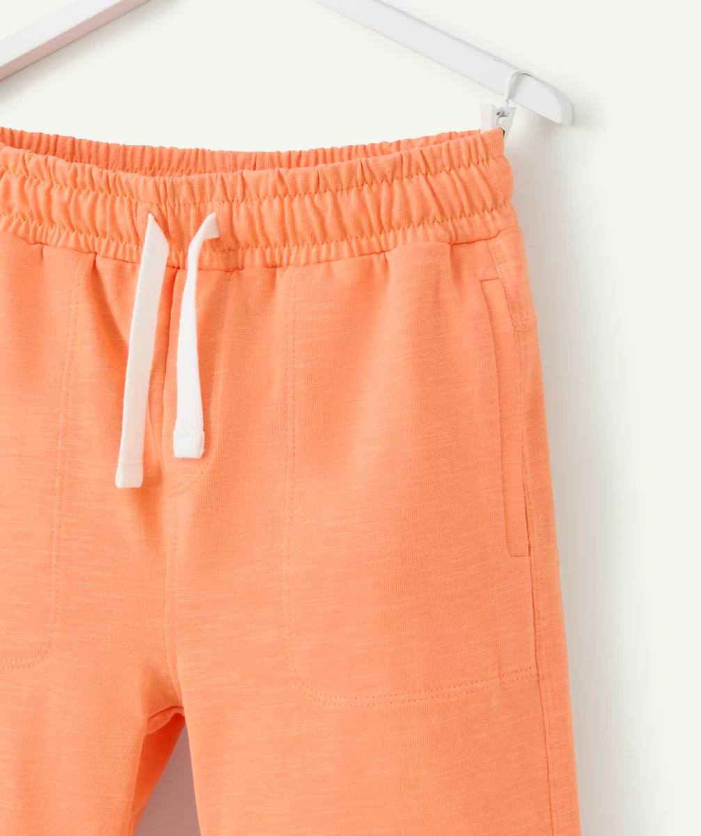 bermuda droit garçon en coton bio orange fluo