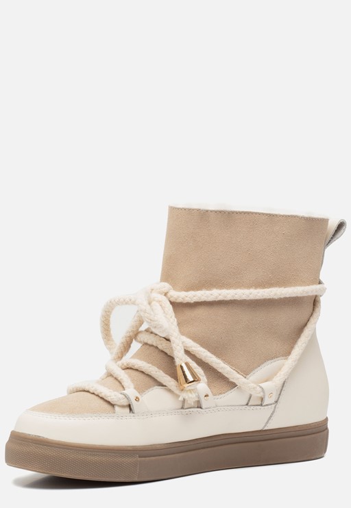 Ann Rocks Enkellaarsjes bont beige Suede