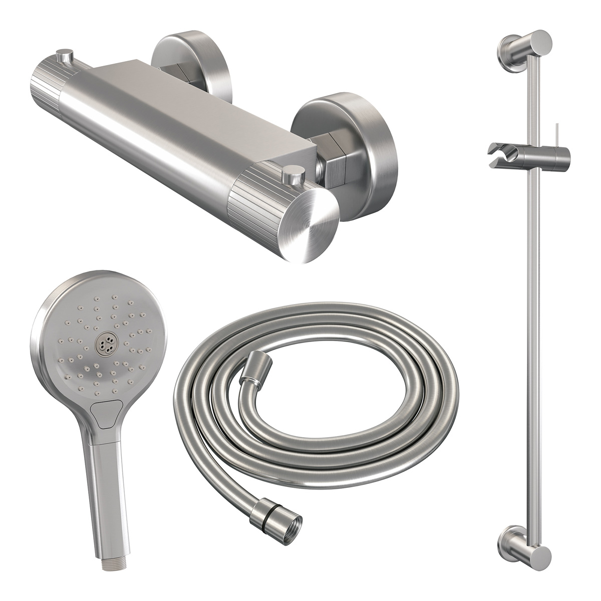 Brauer Stripe thermostatische douchekraan met glijstang en 3 standen handdouche RVS geborsteld PVD