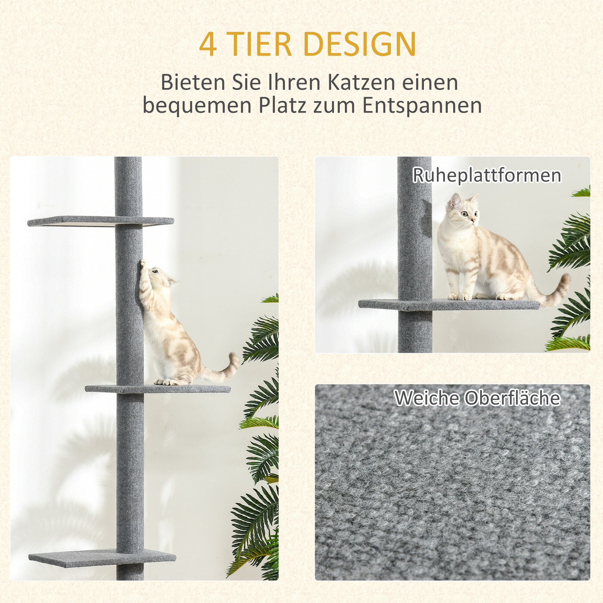 PawHut Kratzbaum Deckenhöhenanpassbar braun 43L x 27B x 228-260H cm